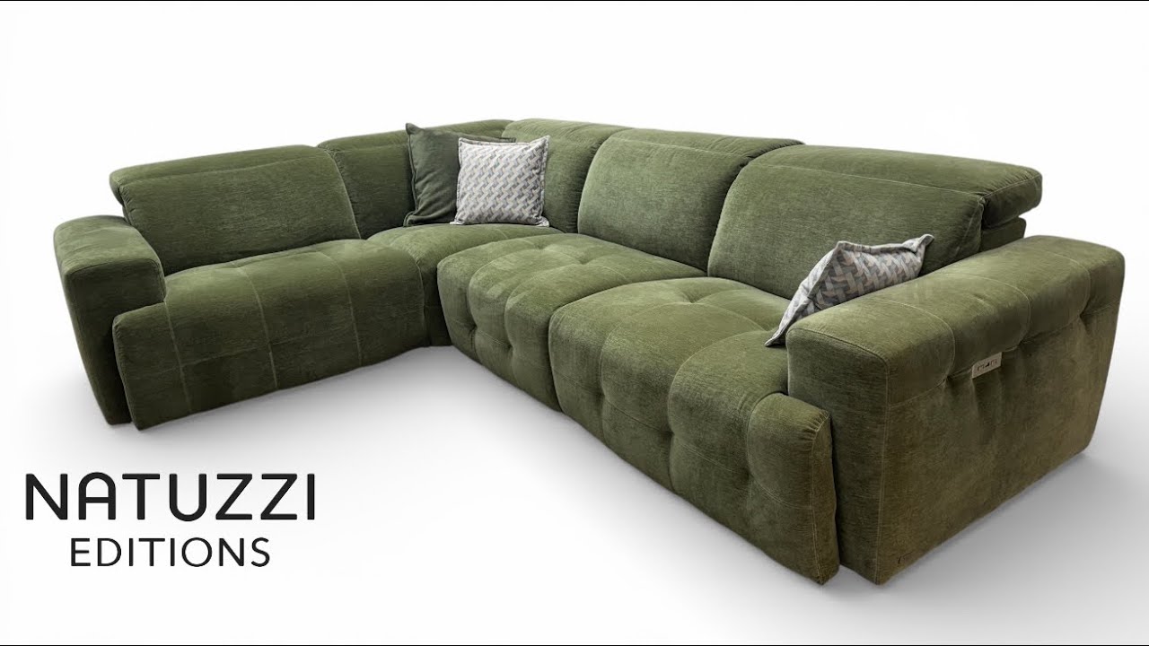 Natuzzi Editions Intenso C157 Corner Sofa, Green Fabric, Power Recliners Clearance Ex Display Deal