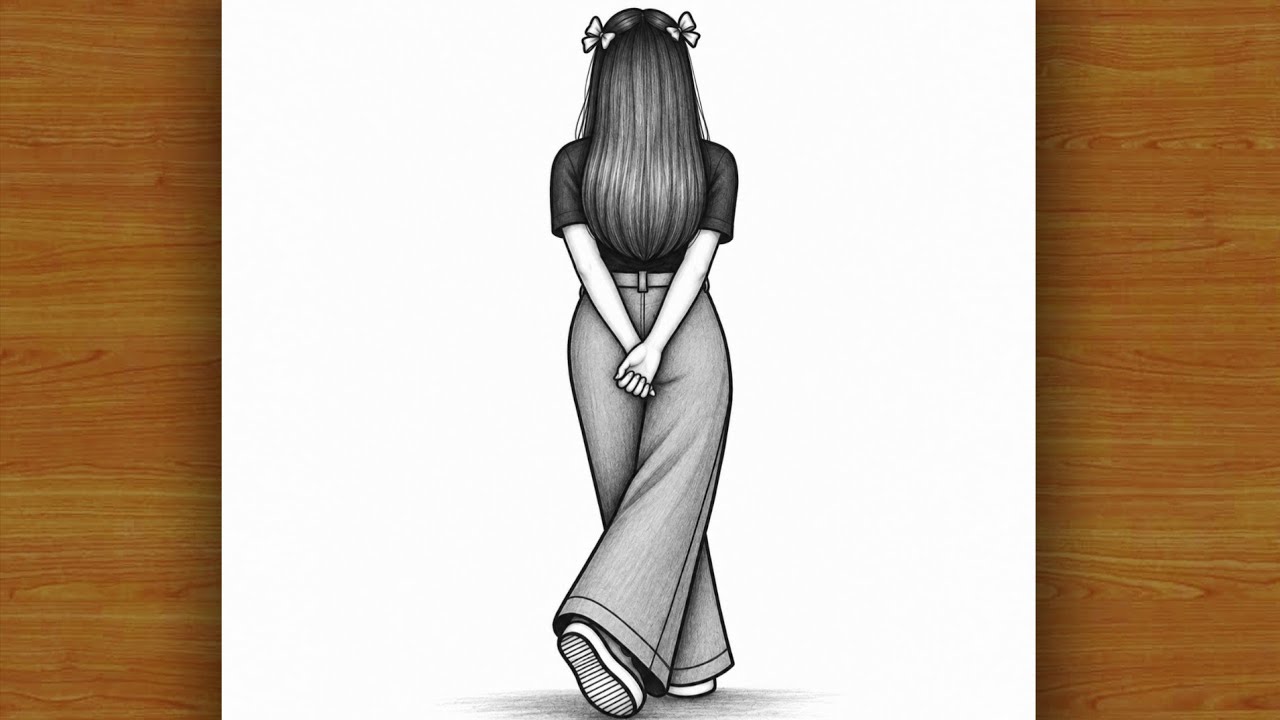 Easy Girl Backside Drawing 👧walking | Girl drawing easy | Aesthetic Drawing | Pencil sketch | Chitra