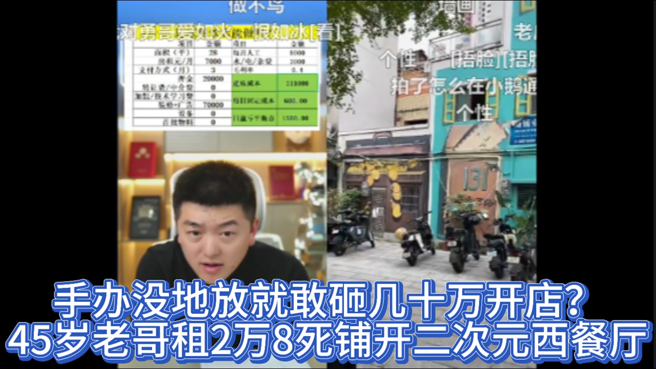 手办没地放就敢砸几十万开店？45岁老哥租2万8死铺开二次元西餐厅，勇哥劝退：房东想钱想疯了！