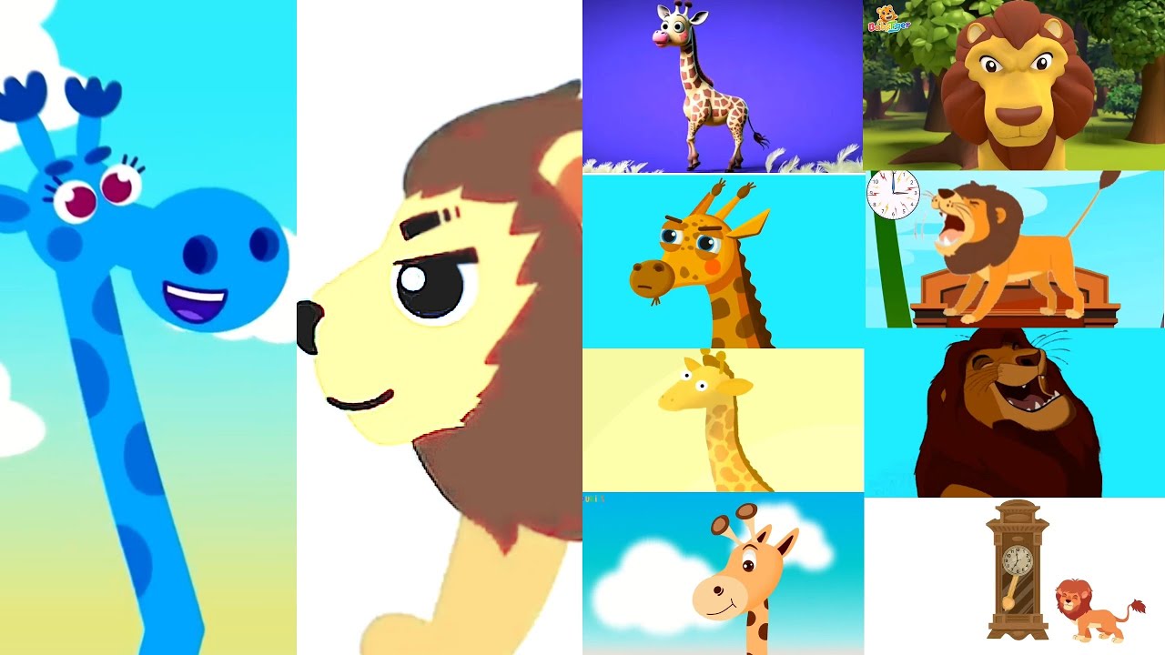 Hickory Dickory Dock ⏰🦒Giraffe and Lion 🦁⏰Climb up the Clock || Split Screen and Mirroring Effects