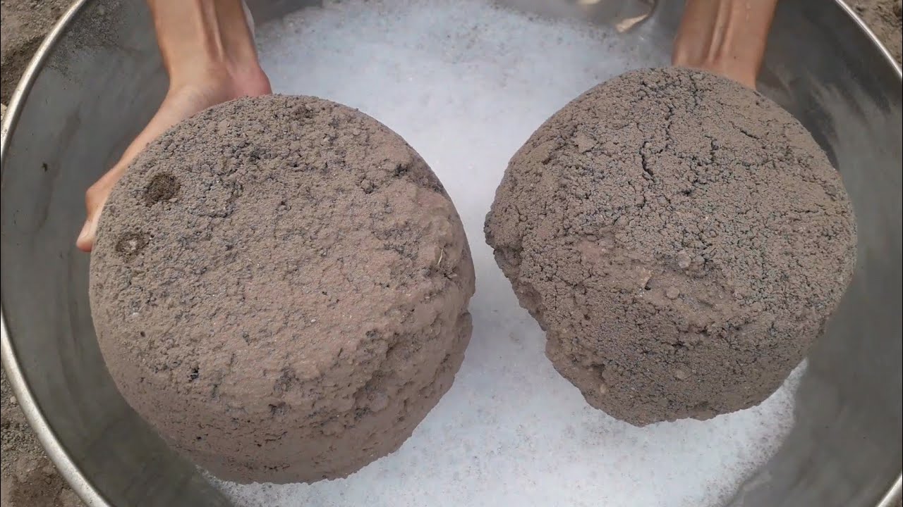 New Sand clay bowls crumbling on floor+crumbling in full foamy water asmr video💦💦