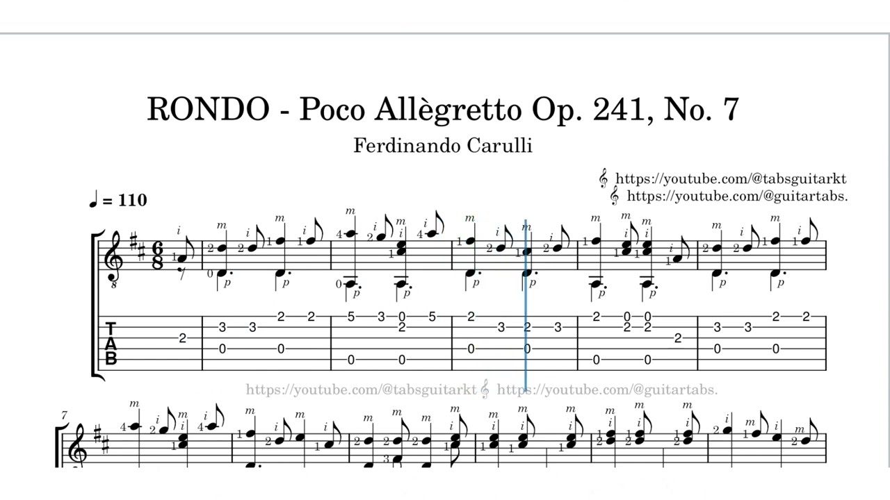 Carulli | RONDO Poco Allègretto Op. 241 No. 7 | TAB | ♩ = 110 |