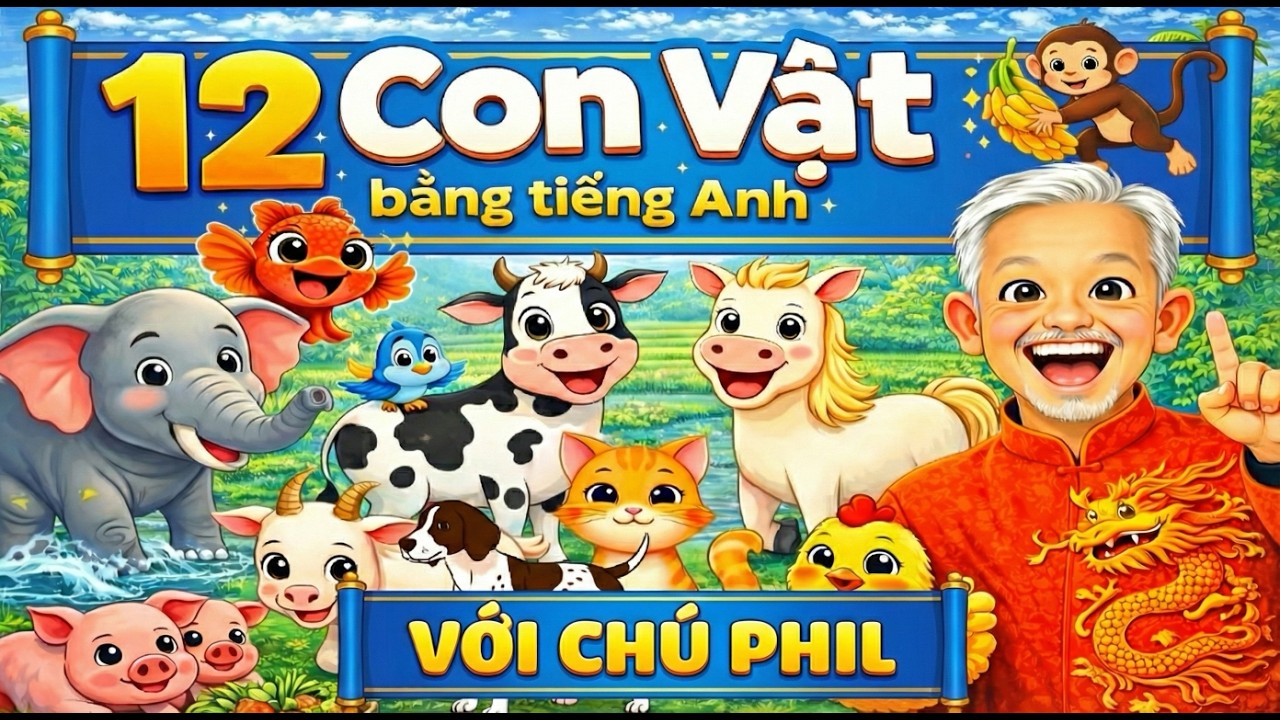 Học 12 Con Vật Bằng Tiếng Anh & Tiếng Việt (Có Nhạc) 🐮 Animals Song for Kids #hoctienganh