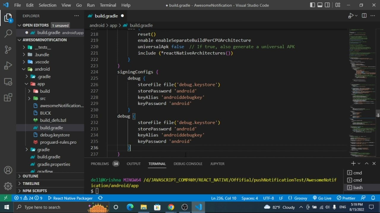 How to create Signed apk in react native