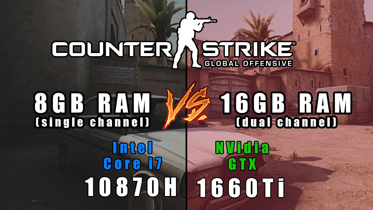 8GB (single) vs 16GB (dual) memory comparision in Counter Strike Global Offensive (10870H+GTX1660Ti)