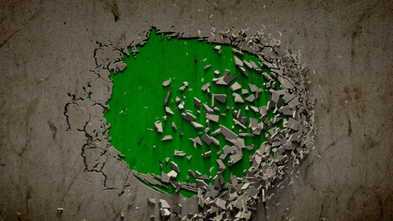 wall collapse C round green screen - different intro effects with sound - free use