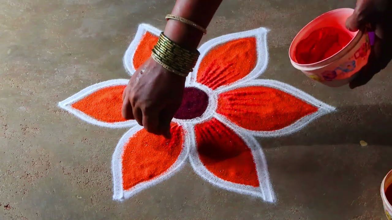 Thai madham 🌻 special flower rangoli kolam🌻3*2 simple kolangal 🌻pandaga muggulu 🌻#kanishcreatives