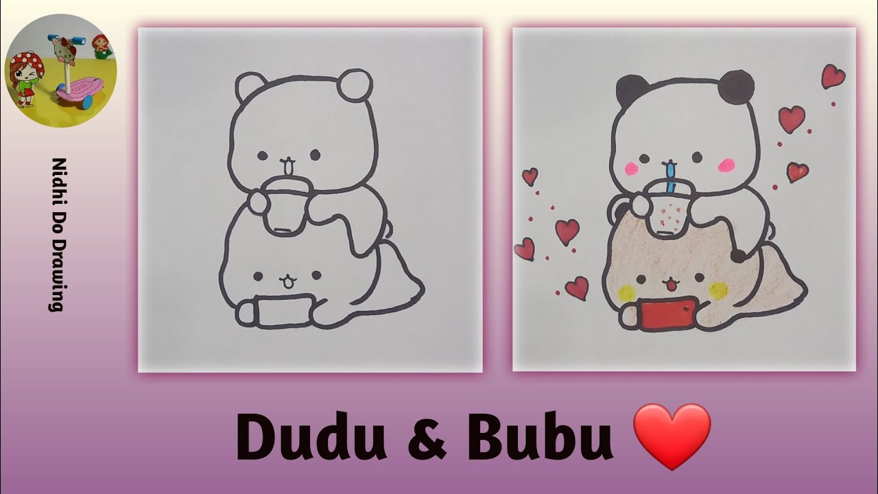 How to draw a cute Dudu & Bubu loved /kawaii drawing ideas simple/Nidhi Do Drawing
