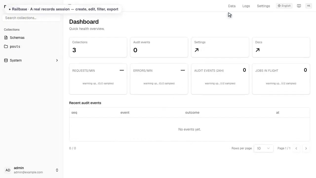 Managing Data in Railbase &mdash; Collections, Records, Import/Export