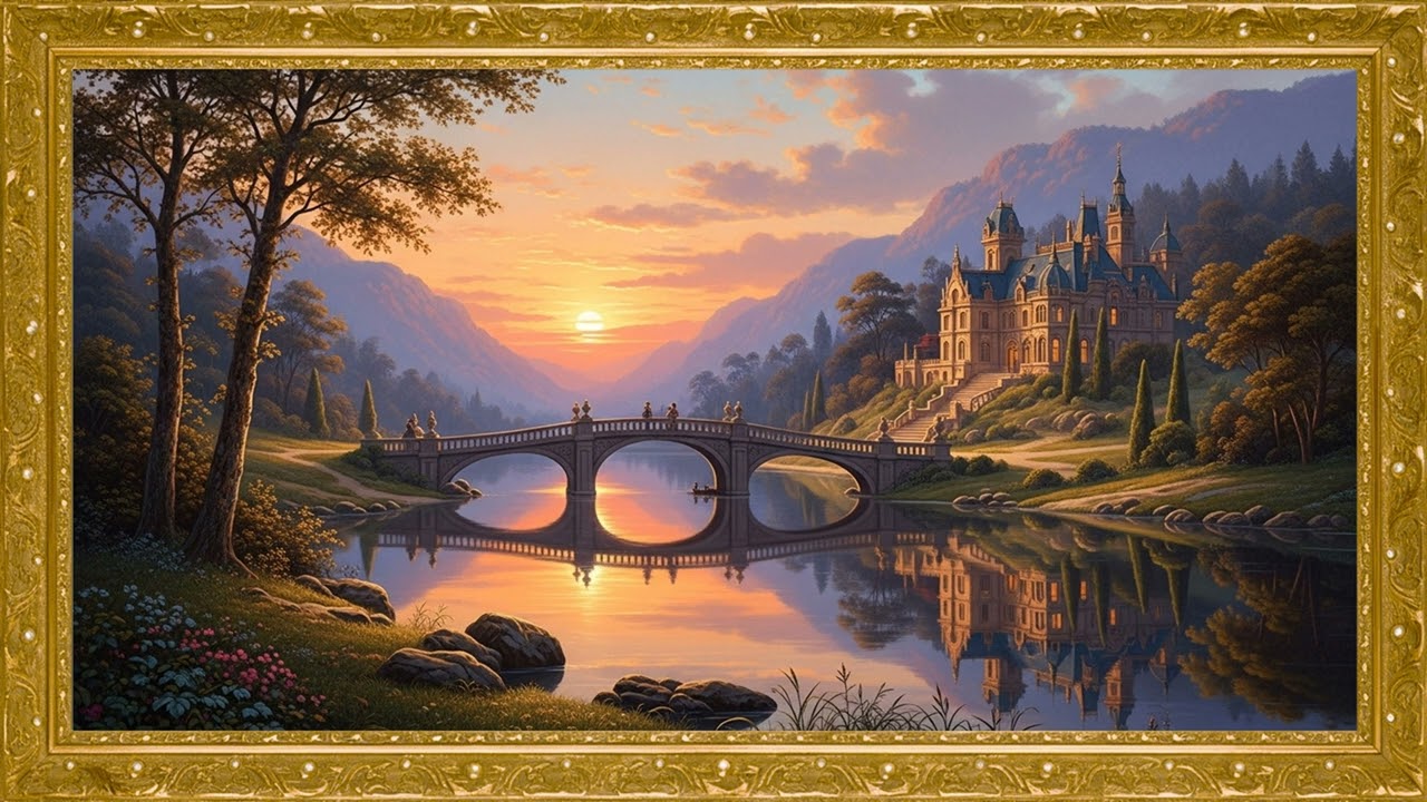 12-Hour 4K Art Slideshow – Pastel Floral Textures & Golden Riverside Estate Collection