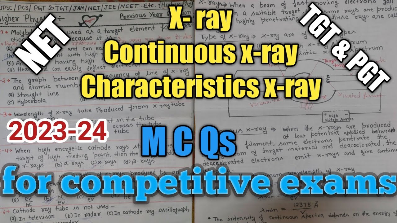 x ray notes and MCQ || continuous x ray spectrum || characteristic x Ray spectrum