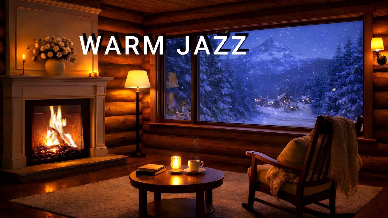 🔴 Cozy Winter Cabin Jazz 🔥 Soft Fireplace & Gentle Snowfall for Calm Study Nights,live