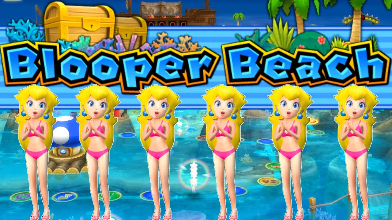 Mario Party 9 - (Blooper Beach) - Peach Vs Waluigi Vs Shy Guy Vs Daisy (Master COM)