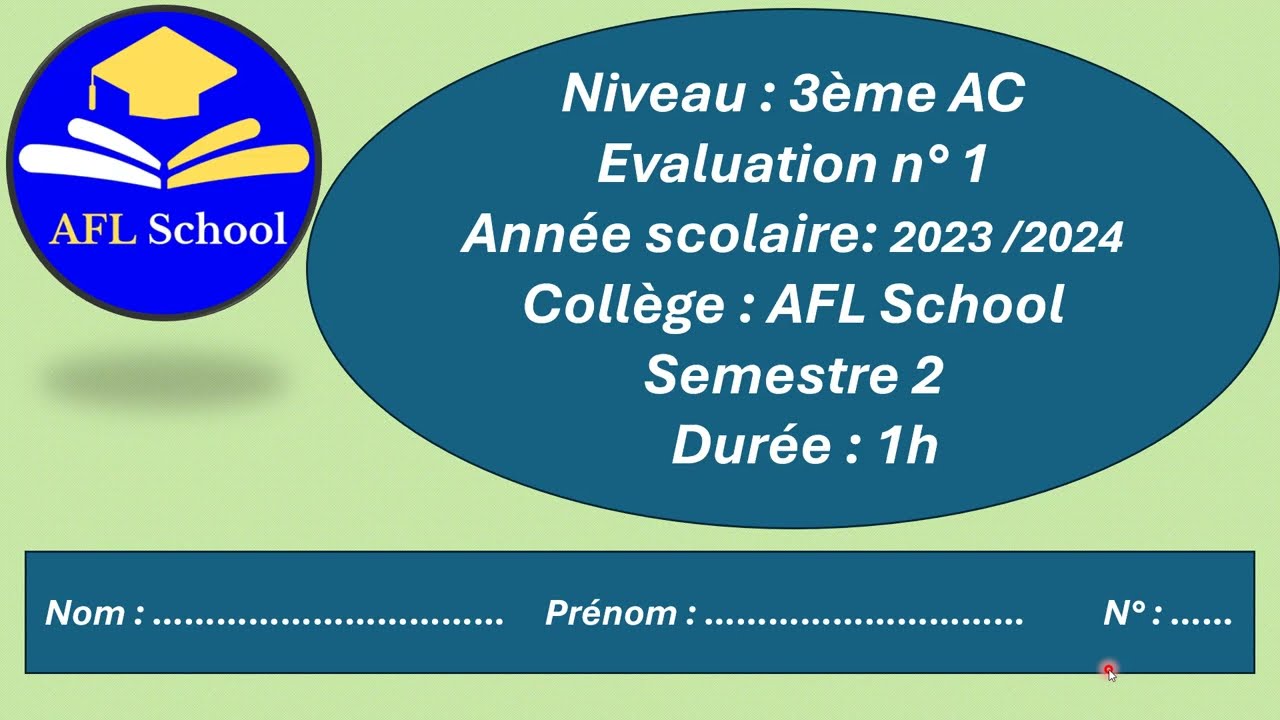 Contrôle 1 français 3AC semestre2 2024 فرض1 الدورة2 فرنسية الثالثة إعدادي
