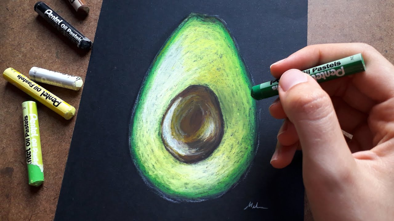 DESENHO com GIZ PASTEL OLEOSO PENTEL Passo a passo – Como usar e desenhar um ABACATE