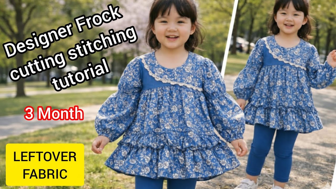 Designer Baby Frock Cutting & Stitching Tutorial | Leftover Fabric | Easy DIY Sewing Idea