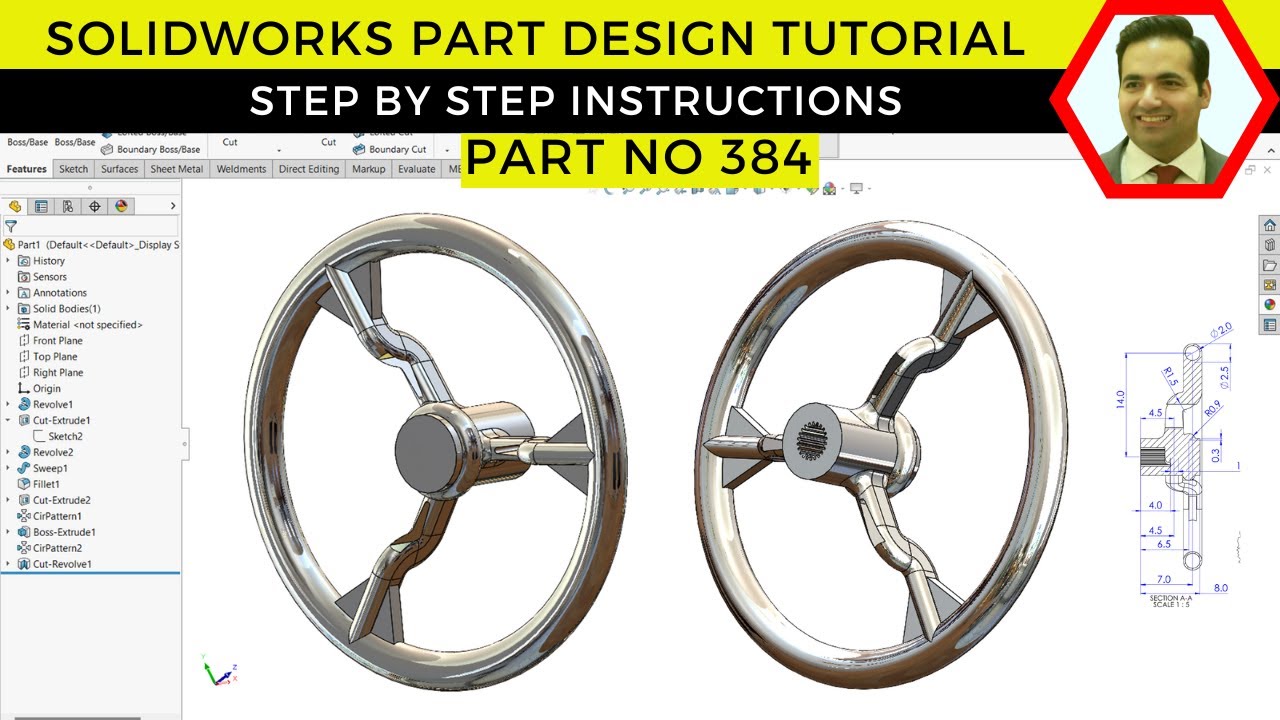 SolidWorks Tutorial: How to Design a Part Using Revolve Extrusion | Part No 384