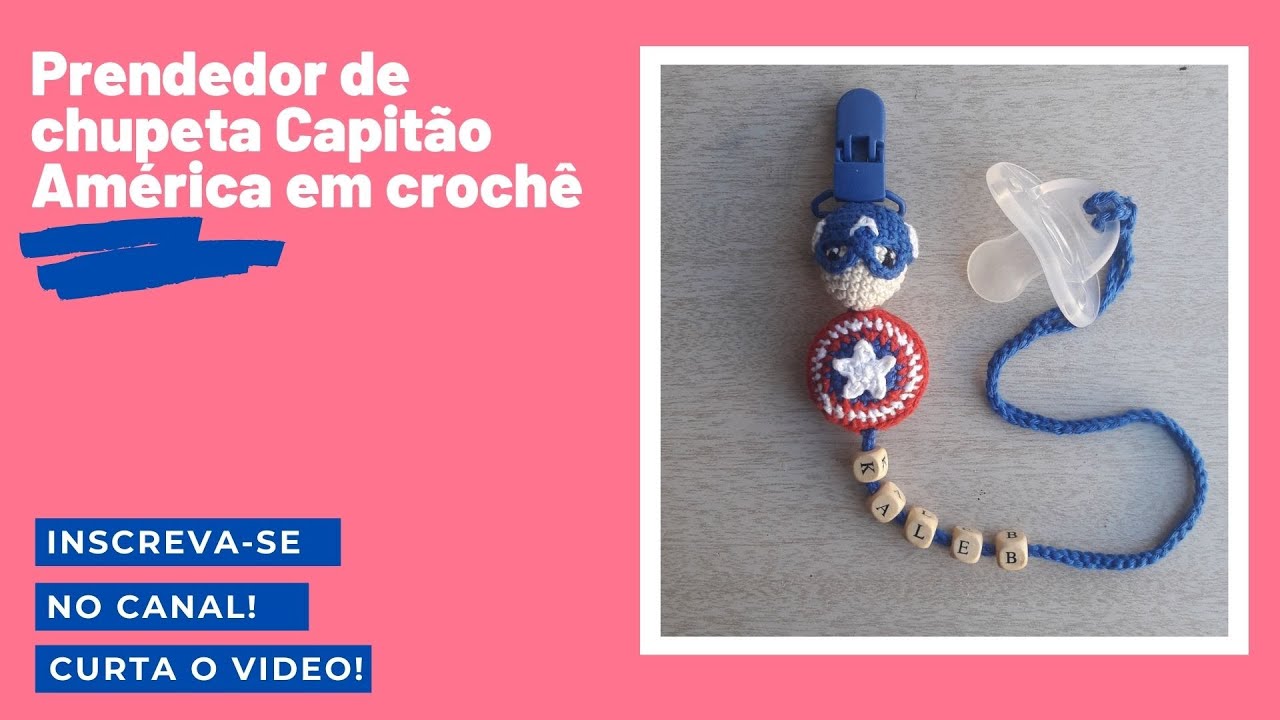 Prendedor de chupeta Capitão América em crochê