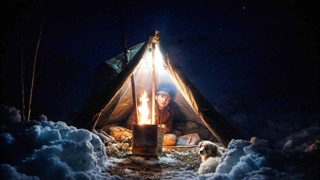 Alone with Fire and a Loyal Dog | -20°C Frozen Night Challenge ❄️🔥