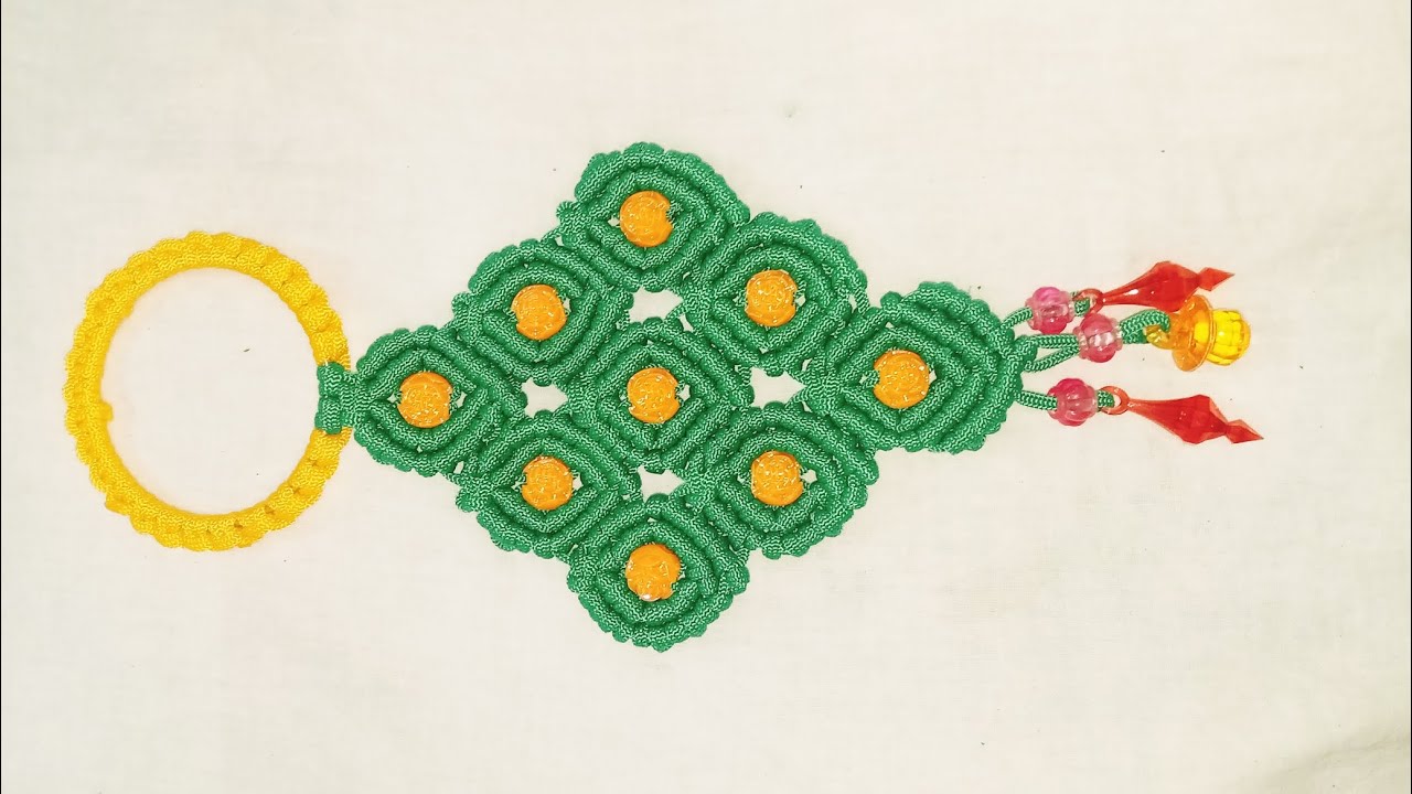Handmade Macramé Wall Hanging KeychainGreen Diamond Pattern with Beads & Tassels#shortsviral#macrame