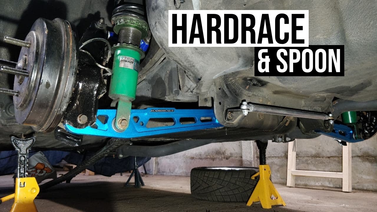 HOW TO install HARDRACE Rear Lower Control arms on 96-00 civic with Spoon lower strutbar.