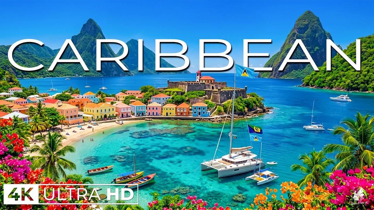Карибские острова 4K 🌴 Тропические пляжи и бирюзовый океанский рай | Nature Piano 4K