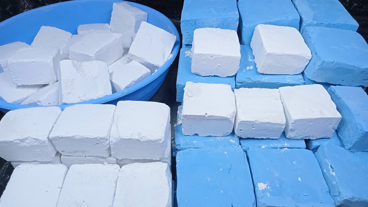 White+sky blue soft+buttery & Powdery Mass crush gymchalk | oddly satisfying | ASMR 