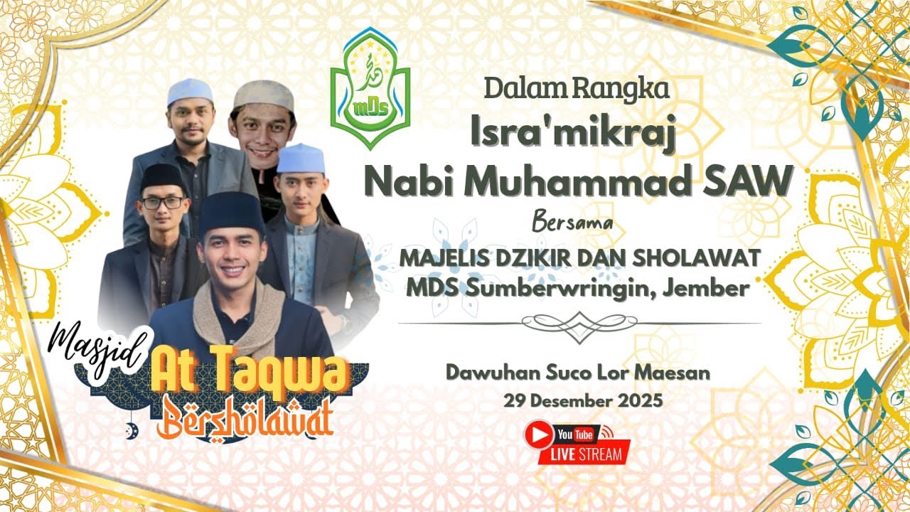🔴LIVE||MASJID AT TAQWA BERSHOLAWAT||ISRA'MI'RAJ  NABI MUHAMMAD ||DAWUHAN SUCO LOR MAESAN BONDOWOSO
