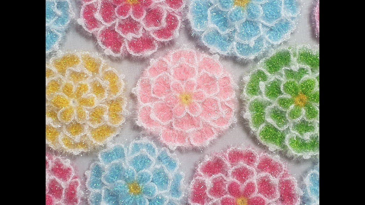 자쿠로히메 꽃 수세미뜨기 / 코바늘 수세미 / Crochet Flower Dish Scrubby [154]