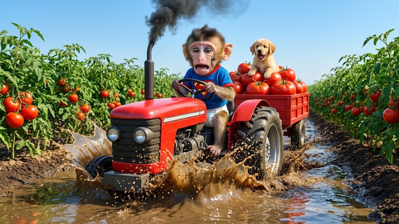 Monkey Farming Adventure: Tractor Rescue, Lost Kitten & Police Arresting Orangutan Thief