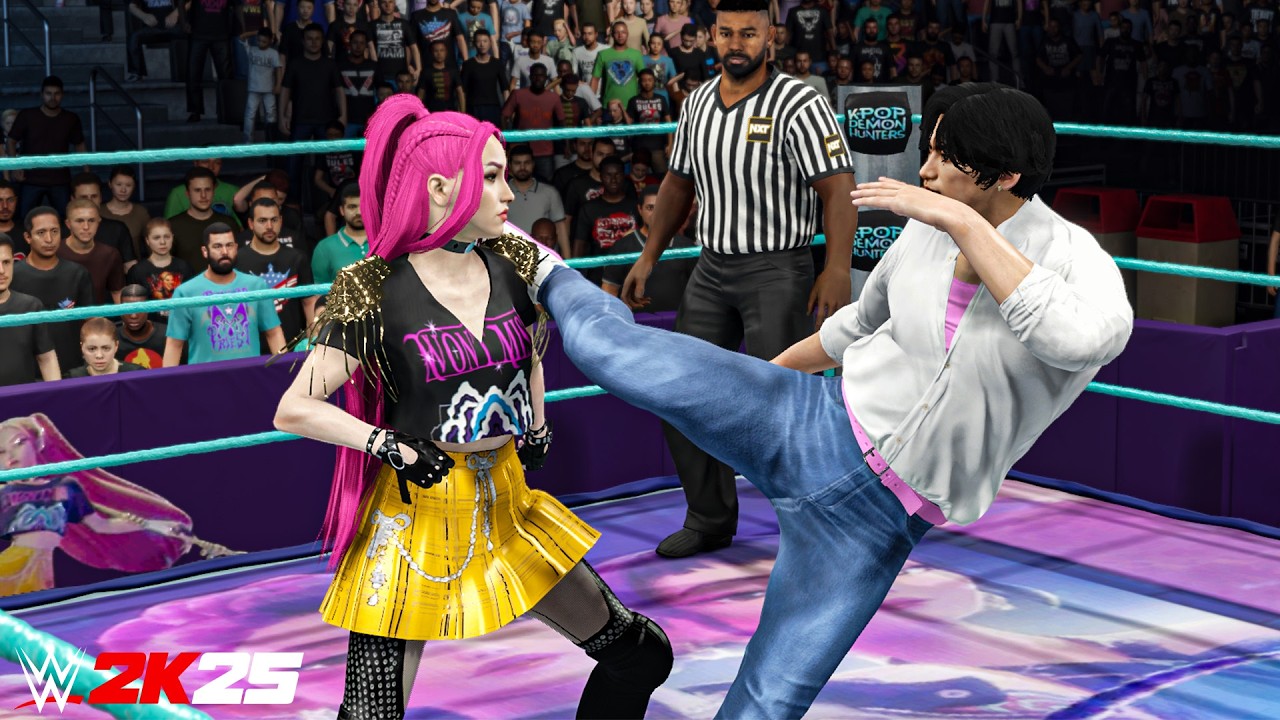 K-Pop Demon Hunters Mira vs Jinu WWE 2K25 - Huntrix vs Saja Boys