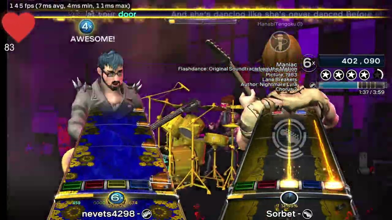 Maniac by Michael Sembello - Bass -1 Choke Rock Band 3 Deluxe RPCS3