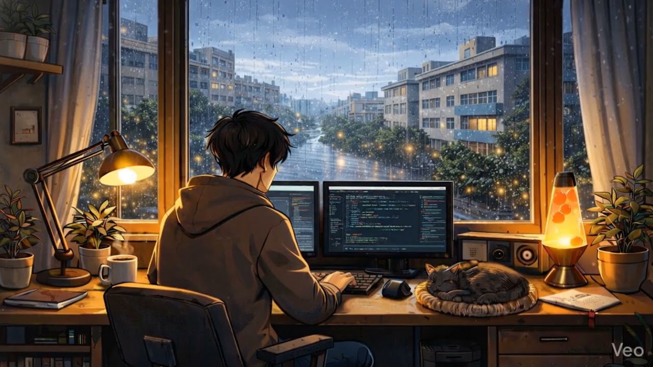 Cozy Desk Setup | Lofi Chill Beats with Rain Sounds