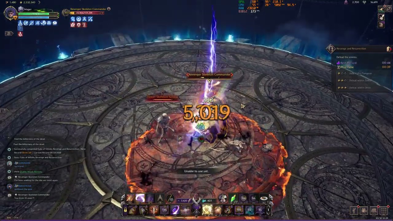 Throne and Liberty GS/Dagger PVE build Gate of Infinity: Revenger Skeleton Commander 43sec