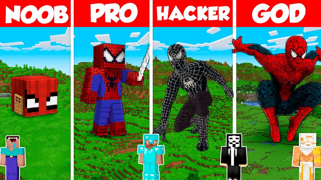 Spider-Man Statue Build Battle Challenge - Noob vs Pro vs Hacker vs God - Minecraft Animation