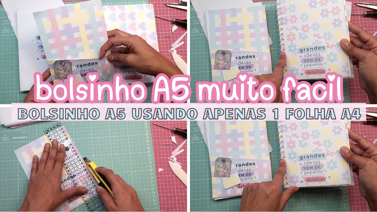 Bolsinho A5 para cadernos e agendas tamanho A5 fácil usando apenas 1 folha A4 + dicas para bolsinhos