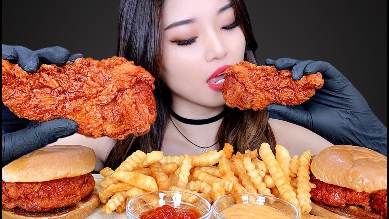 ASMR Mukbang ~ Hot Fire Chicken and Fries