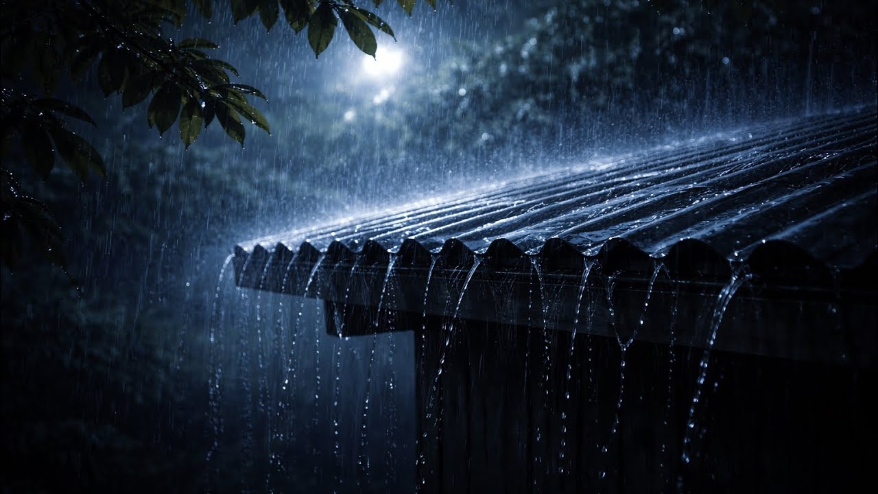 ASMR Torrential Night Rain on Metal Roof, Calming Storm Ambience for Deep Sleep Relief 4K  215