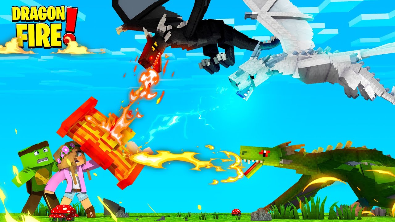ATTACKED BY 3 DRAGONS !! w/ Tiny Turtle | Minecraft Dragon Fire