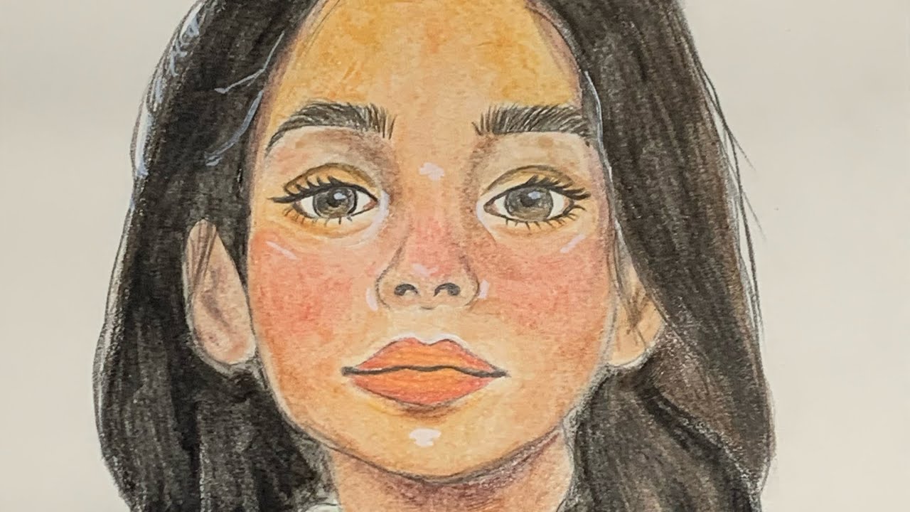 13 minutes of quite watercolor portrait process | Aquarelle pencils ✏️ 🎨 
