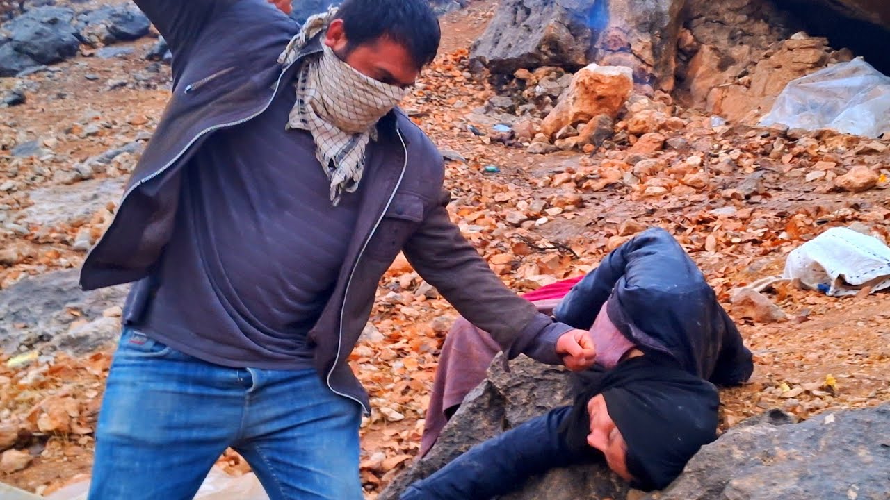 The cruel man: He beat the mother and threw her out of the cave with her daughters.