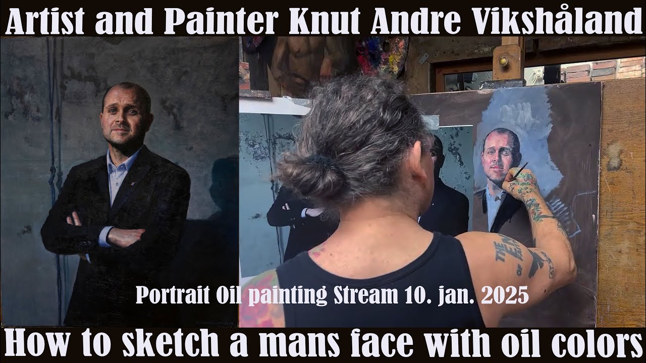 Portrait Oil painting Stream 10.1.2025 - How to Sketch a mans face  - Artist Knut Andre Vikshåland