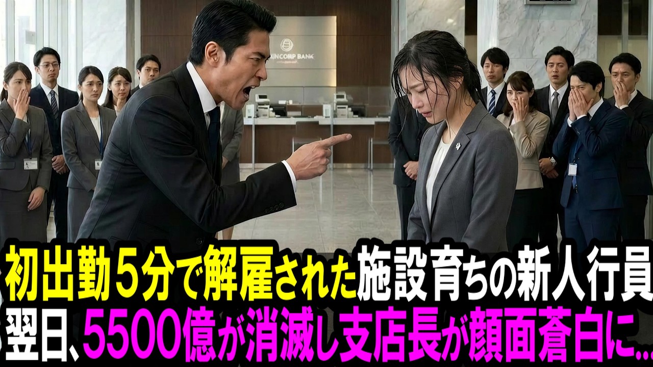 【スカッと】初出勤5分で解雇された施設育ちの新人行員。翌日、5500億が消滅し支店長が顔面蒼白に...。【シニア】