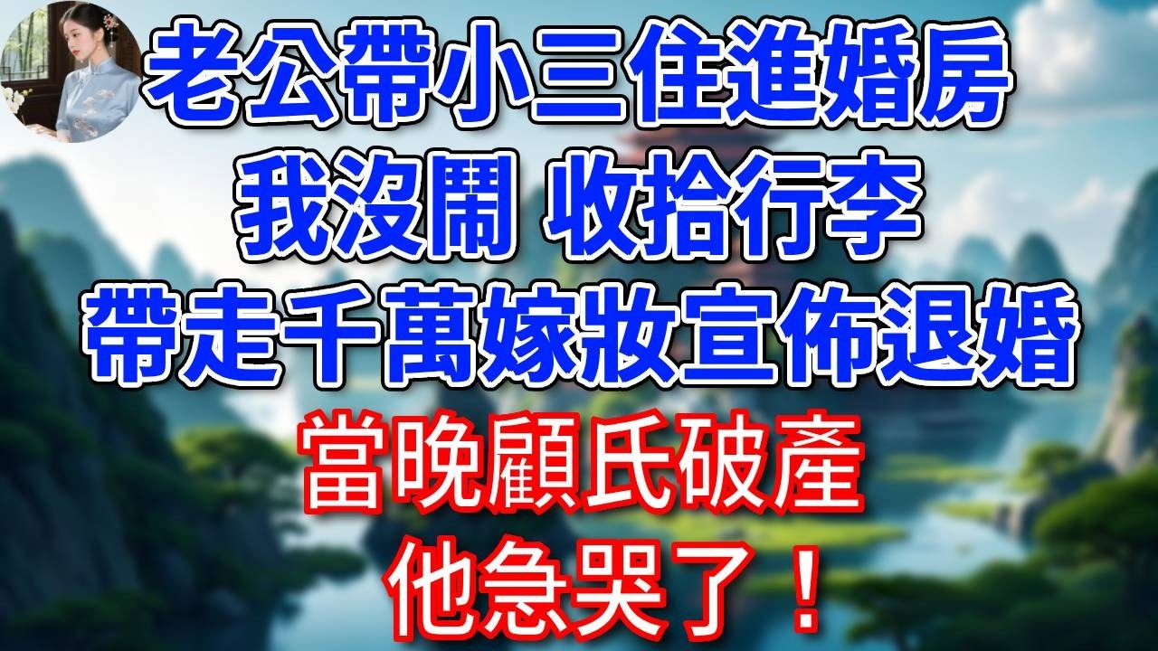 總裁老公帶小三住進婚房，我沒鬧，收拾行李，帶走千萬嫁妝宣佈退婚，當晚顧氏破產，他急哭了！#為人處世#生活經驗#情感故事#故事#小說#戀愛#情感#婚姻