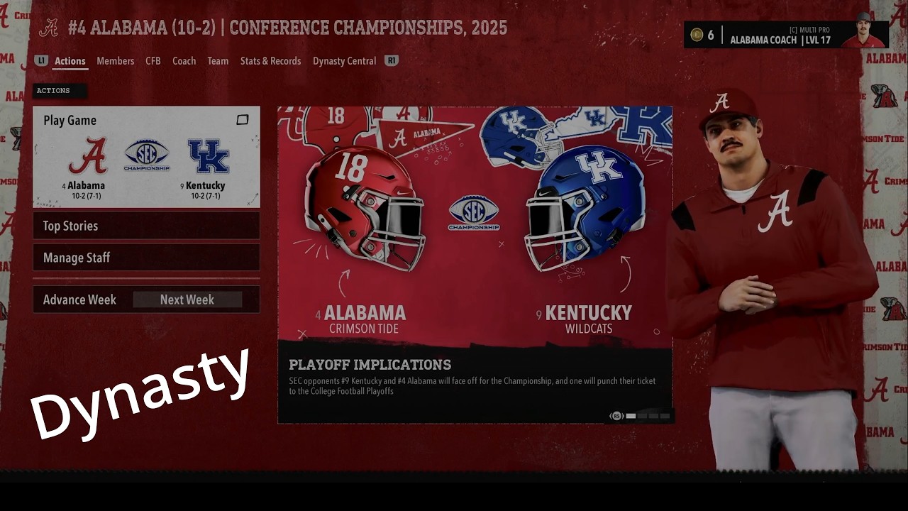 College Football 26 Dynasty Alabama vs Kentucky SEC Conference Championship