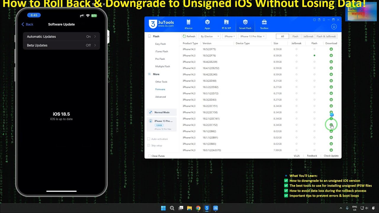 How To Roll Back & Downgrade to Unsigned iOS Without Losing Data | Install Unsigned IPSW on iPhone✅