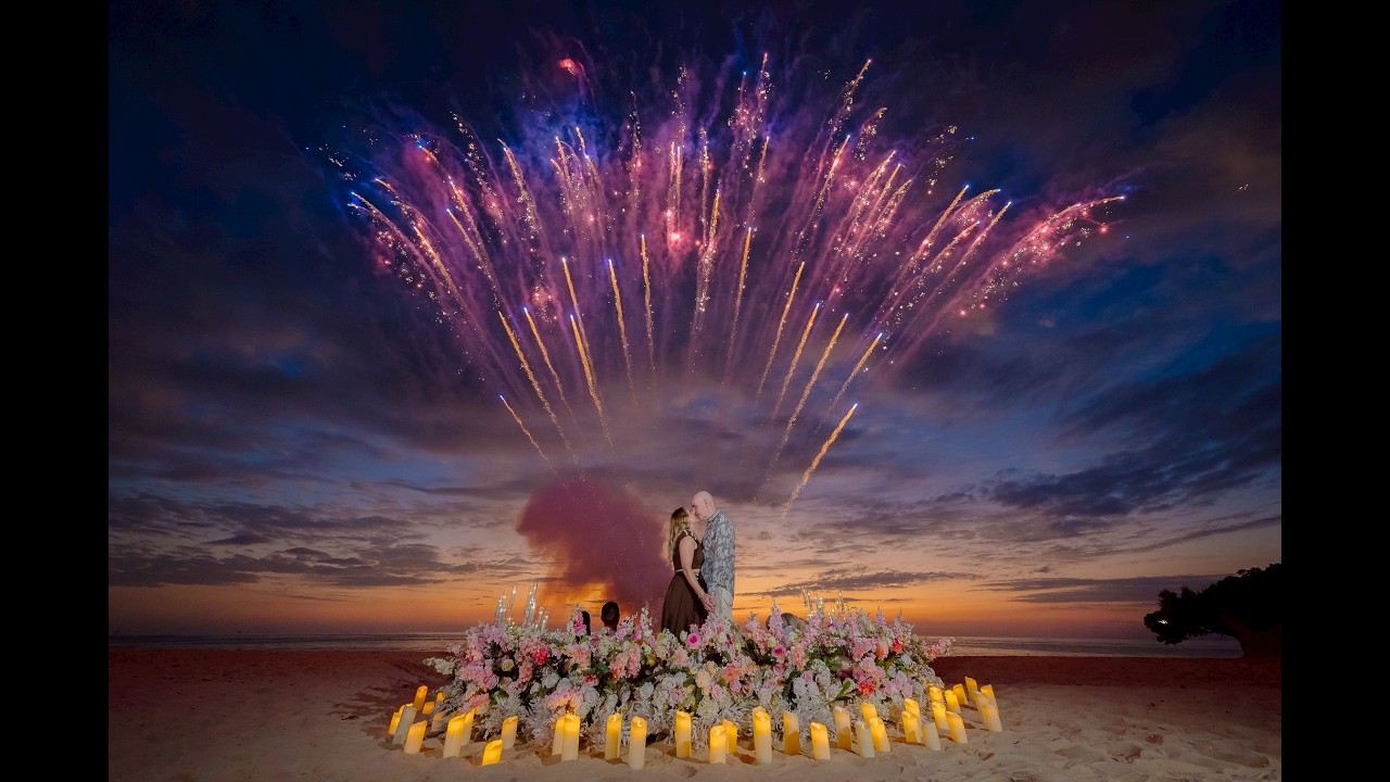 Amazing Surprise Beach Marriage Proposal with Firewokorks in Phuket by BESPOKE EXPERIENCES THAILAND