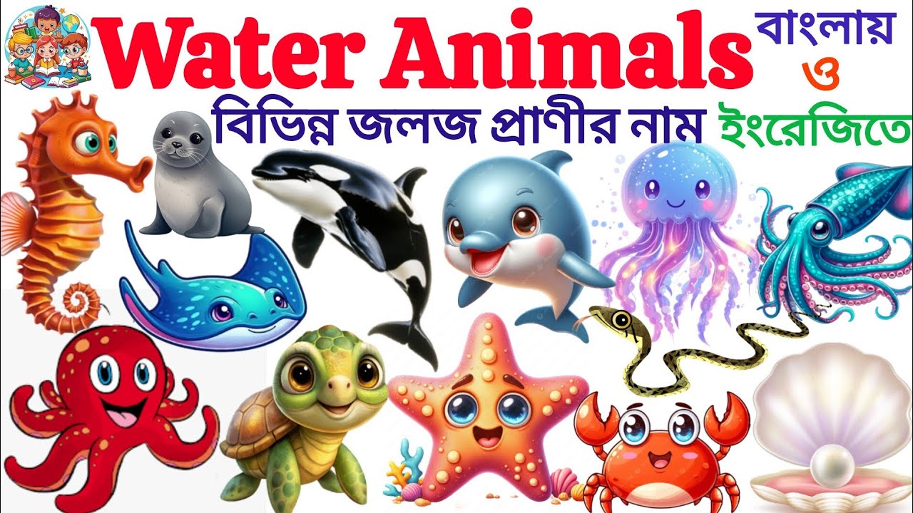 Water Animals | Learn 20 Water Animals Name Bengali to English | Water Animals Name For Kids 