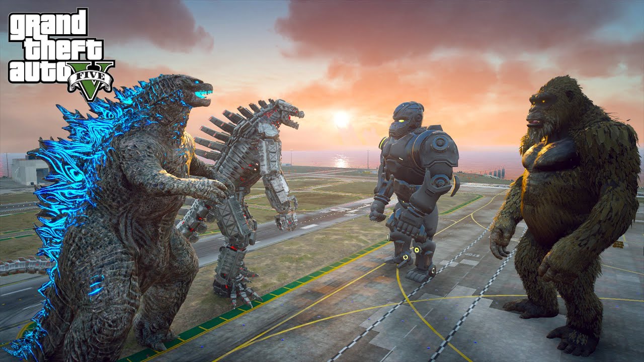 Godzilla and Mechagodzilla vs Kong and Mechani Kong | GTA V Mods Gameplay