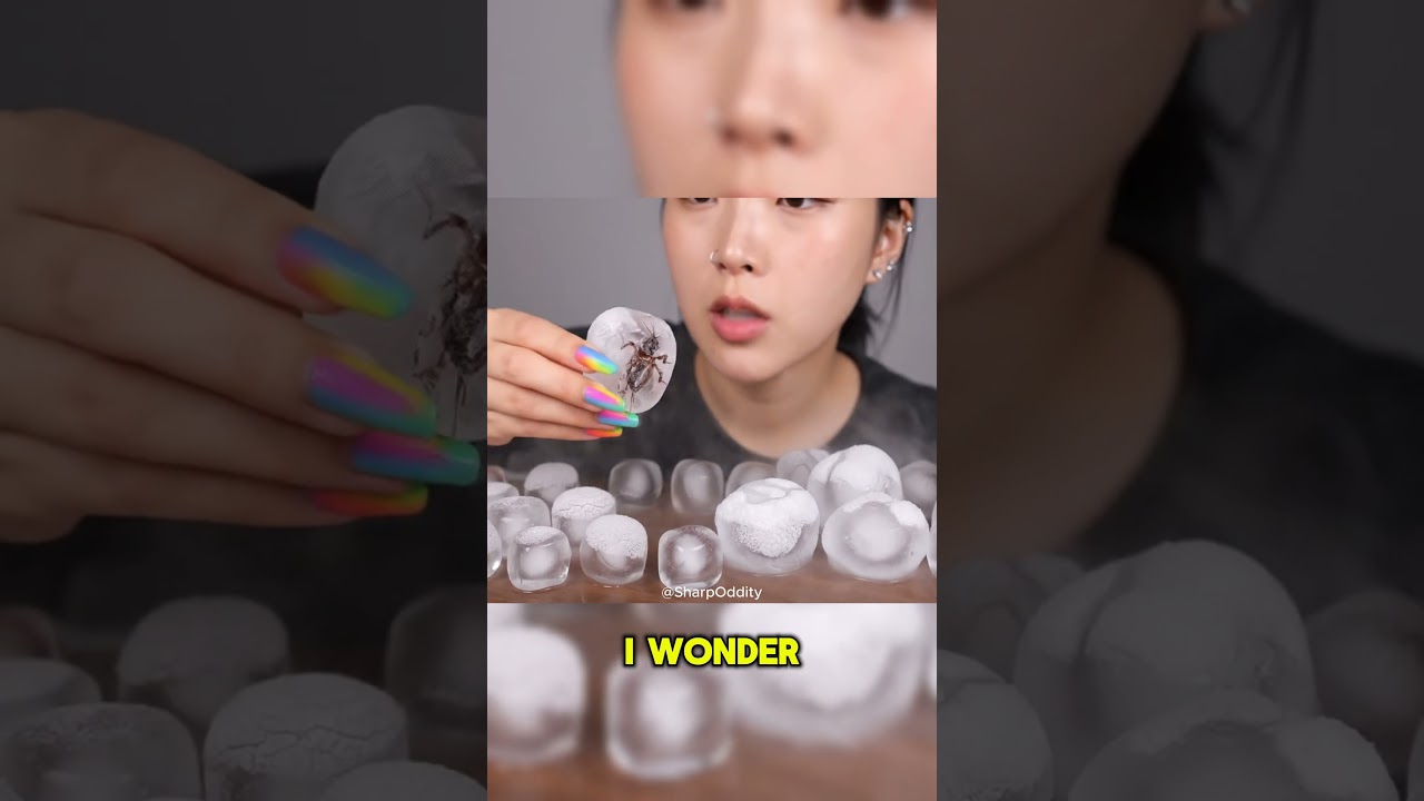 AI ASMR Crunch: Ice Cubes with Candy Crickets Inside!